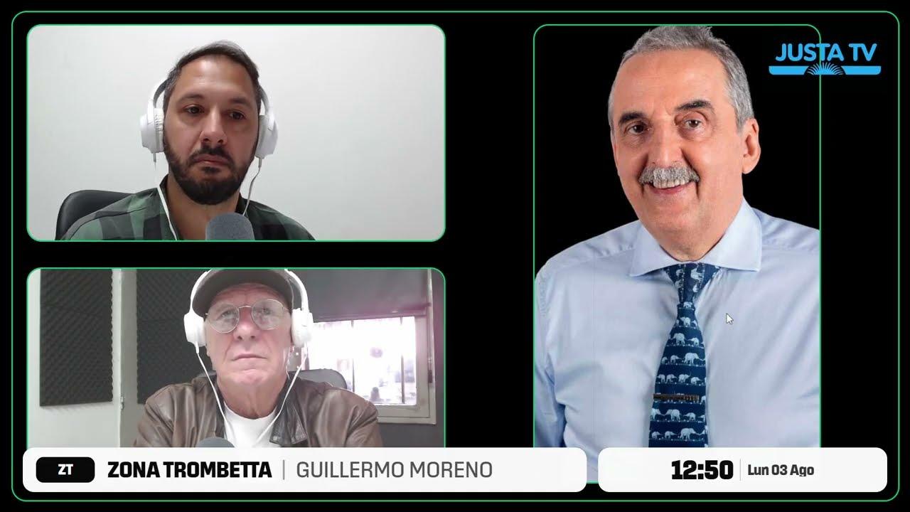 Guillermo Moreno brindando una entrevista vía streaming para el programa Zona Trombetta.