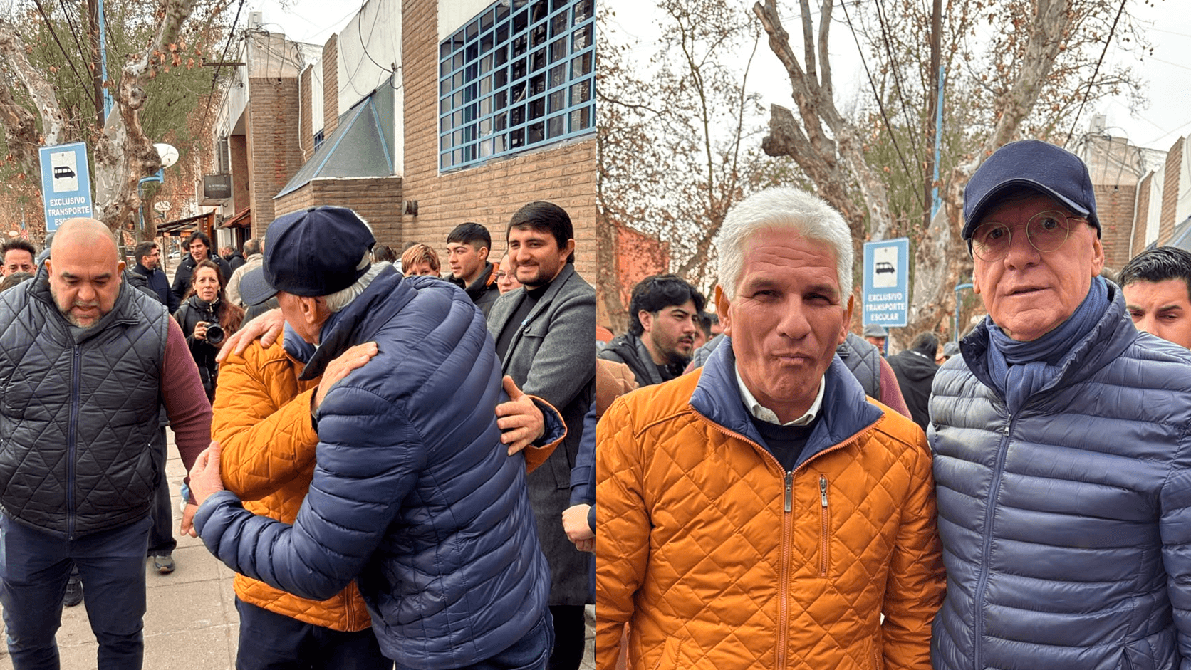 El periodista Alberto Trombetta junto al gobernador Claudio Poggi durante la recorrida territorial en Villa Mercedes.