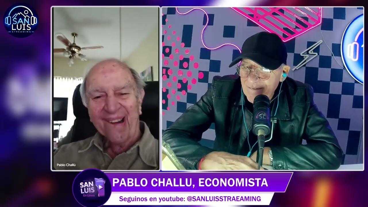 El economista Pablo Challú durante su entrevista junto a Alberto Trombetta.