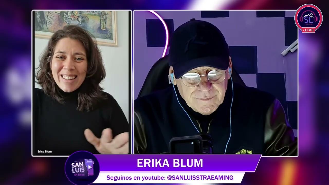 Erika Blum en diálogo con Alberto Trombetta, debatiendo sobre el pensamiento filosófico de Amelia Podetti y la cultura nacional.